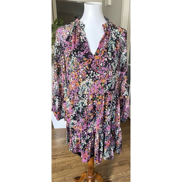 Vince Camuto Dresses & Skirts - Vince Camuto V-neck Floral Tiered Ruffle Chiffon Mini Dress Women's Medium New